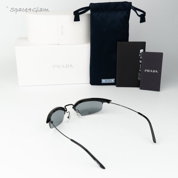 Prada Women Sunglasses Black Grey Rectangle PRB50S 1AB3C2 NEW AUTHENTIC main image 5